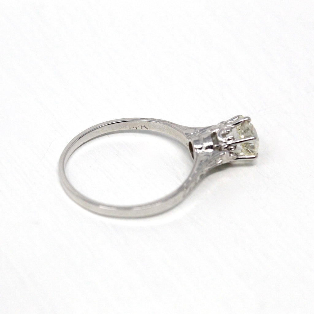 Sale - Vintage Engagement Ring - 14k White Gold 1.01 CT Old European Diamond - Size 7 3/4 Solitaire Art Deco Basket Appraisal Fine Jewelry