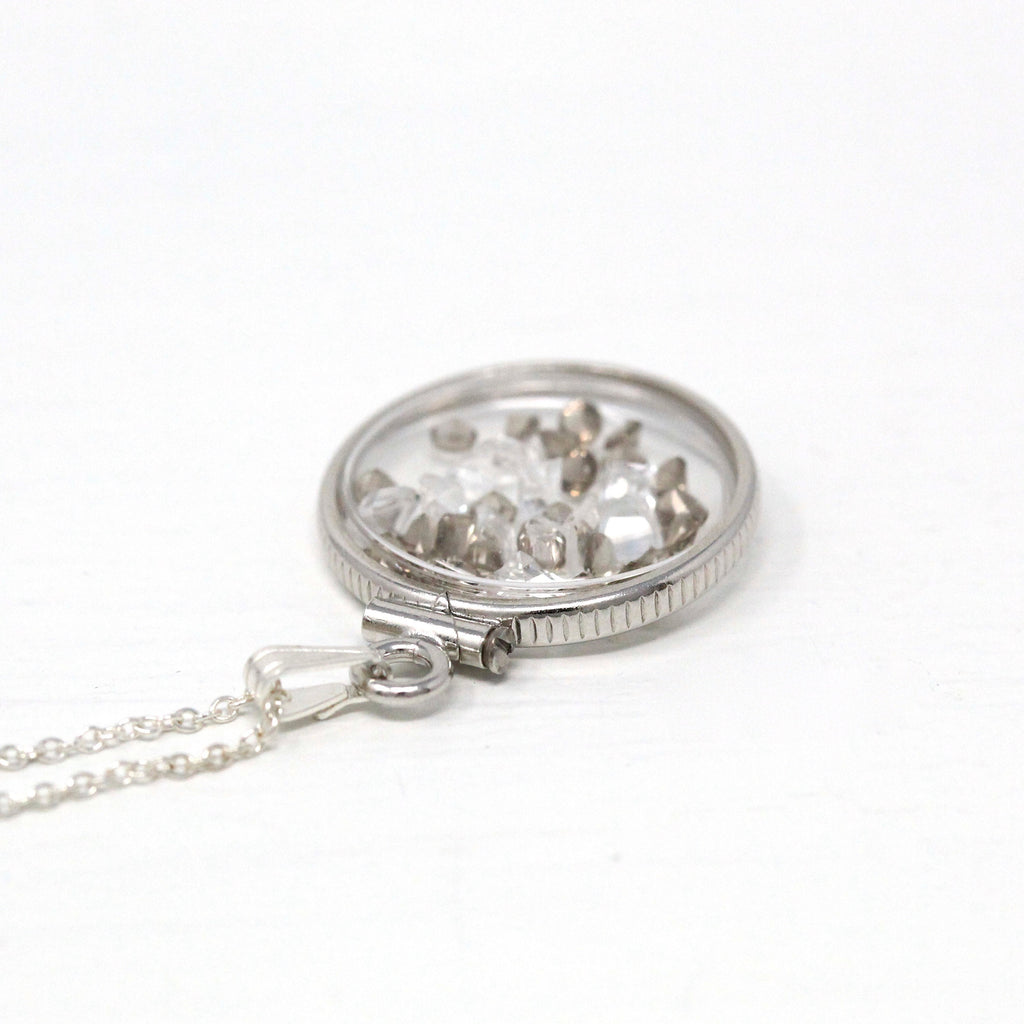 Gemstone Shaker Locket - Handcrafted Sterling Silver Lucite Pendant Necklace Charm - Genuine Smoky Quartz & White Topaz 1.5 CTW Gems Jewelry
