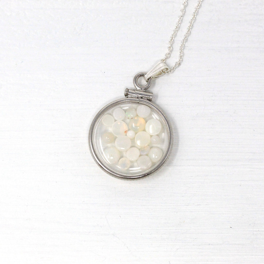 Opal Shaker Locket - Handcrafted Sterling Silver Lucite Clear Pendant Necklace Charm - October Birthstone Genuine 1.5 CTW Gemstones Jewelry