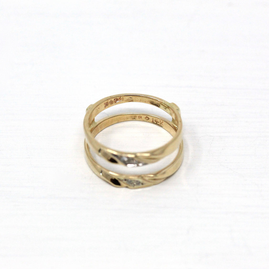 Sale - Diamond Wedding Jacket - Size 3.5 Engagement Ring Enhancer Vintage 14k Yellow Gold - Wrap Guard Jacket Double Band Gemstone Jewelry