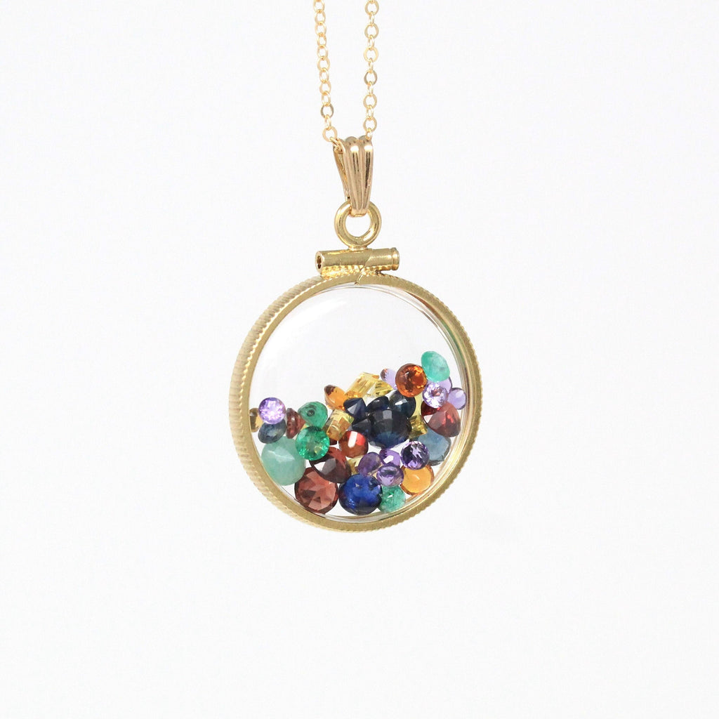 Rainbow Shaker Locket - Handcrafted 14k Gold Filled Lucite Pendant Necklace Charm - Amethyst Emerald Citrine Yellow Sapphire Garnet Jewelry