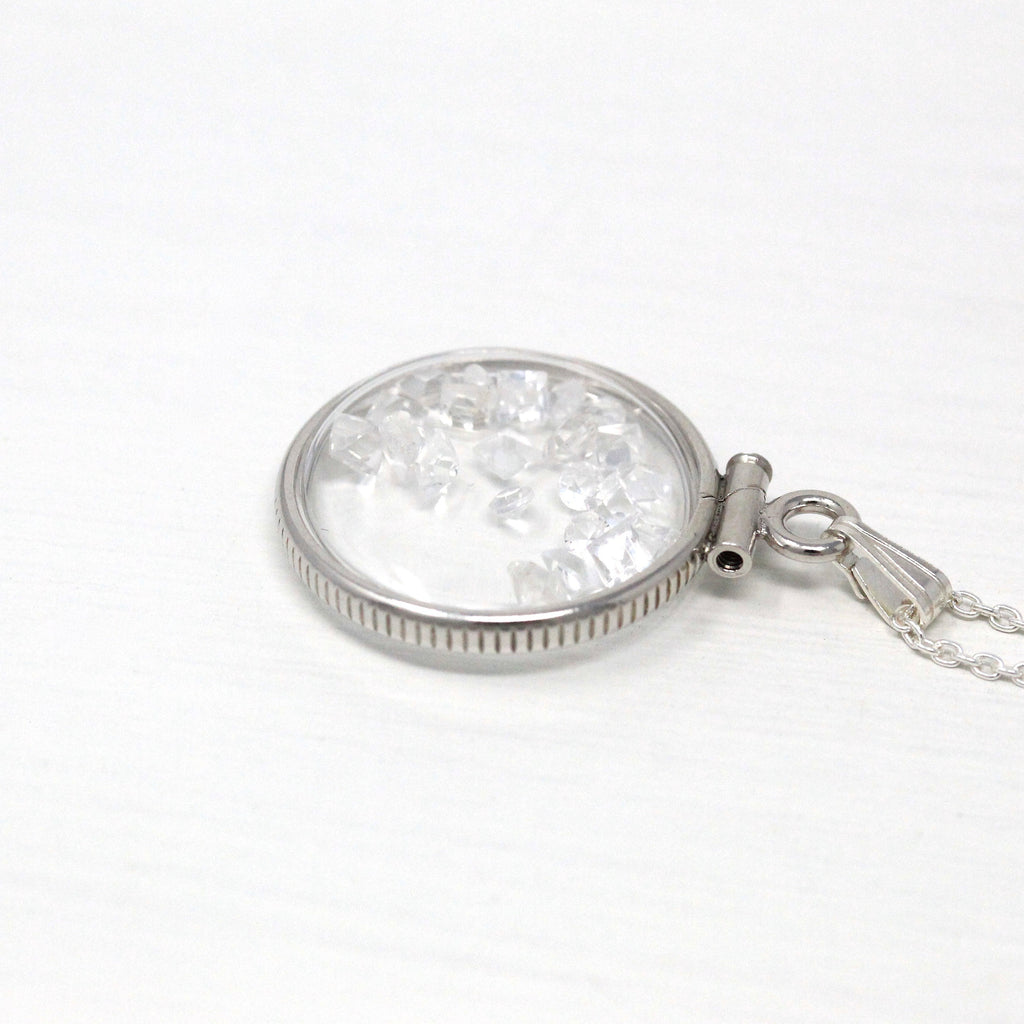 White Topaz Shaker Locket - MJV Handcrafted Sterling Silver Genuine Gems Clear New Pendant - 1.5 CTW Square Round Colorless Gemstone Jewelry