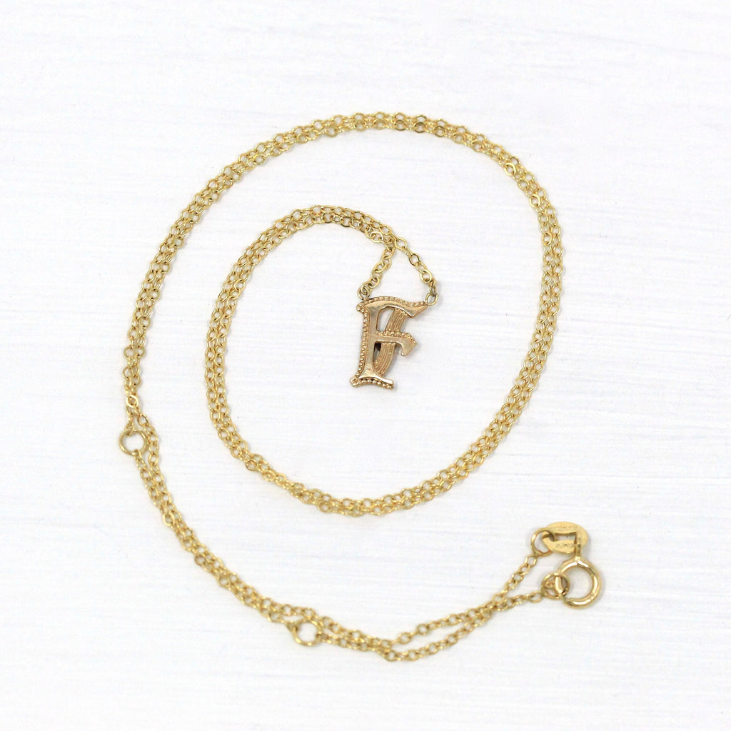 Sale - Letter "F" Necklace - Retro 10k Yellow Gold Conversion Pendant Charm - Vintage 1940s Era Single Initial Personalized Fine 40s Jewelry