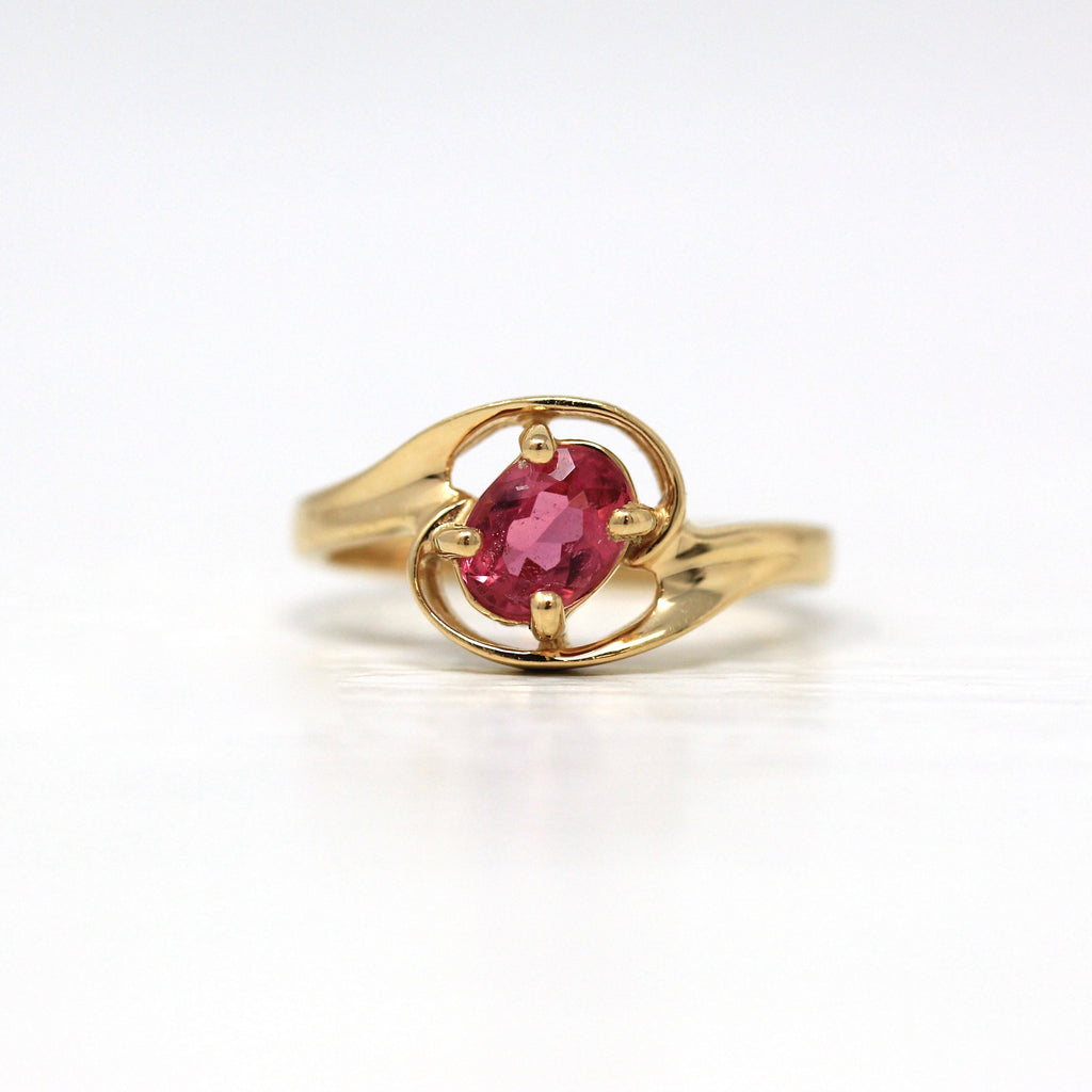 Sale - Pink Tourmaline Ring - Vintage 14k Yellow Gold Oval Cut .62 CT Gemstone - Retro 1960s Size 4 Pinky Mid Century Bypass Fine Jewelry