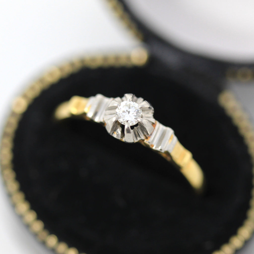 Sale - Vintage Diamond Ring - 18k Yellow Gold Platinum Engagement Promise - 1960s Retro Size 7 3/4 Two Tone 1/10 CT Solitaire Fine Jewelry