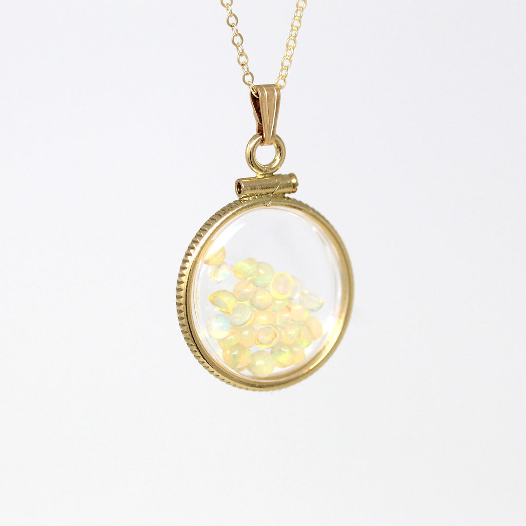 Opal Shaker Locket - Handcrafted 14k Yellow Gold Filled Lucite Pendant Necklace Charm - October Birthstone Genuine 1.5 CTW Gemstones Jewelry