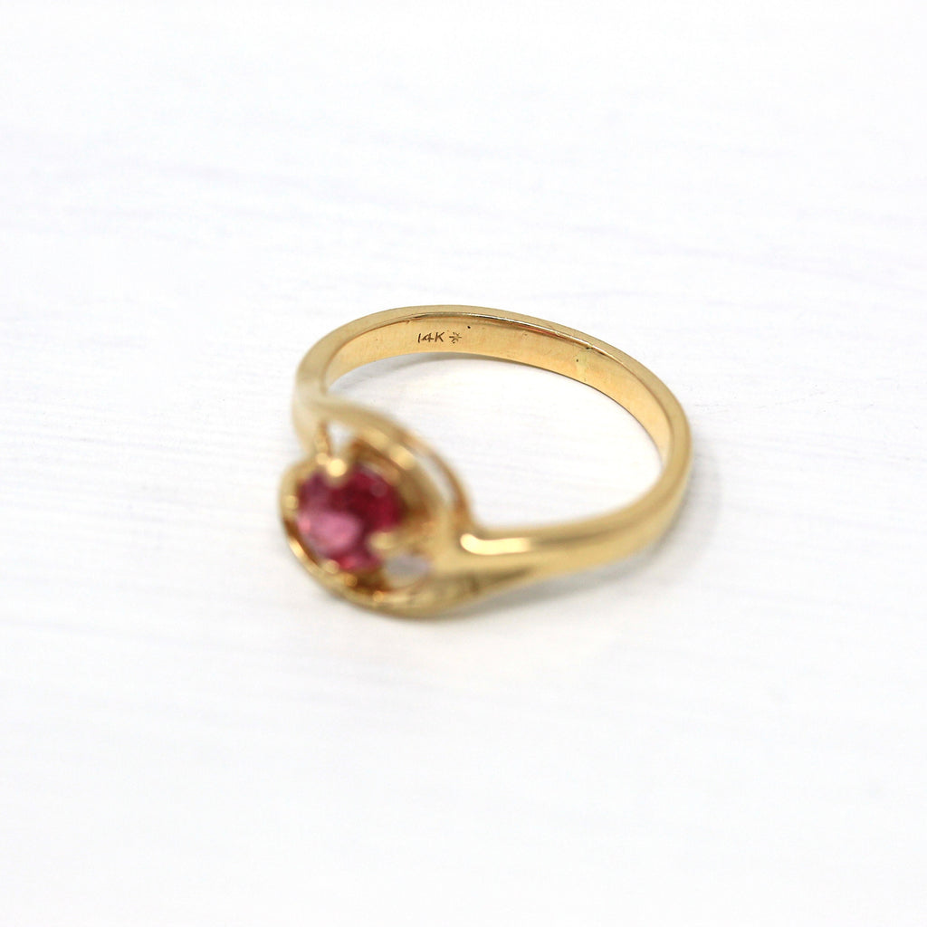 Sale - Pink Tourmaline Ring - Vintage 14k Yellow Gold Oval Cut .62 CT Gemstone - Retro 1960s Size 4 Pinky Mid Century Bypass Fine Jewelry