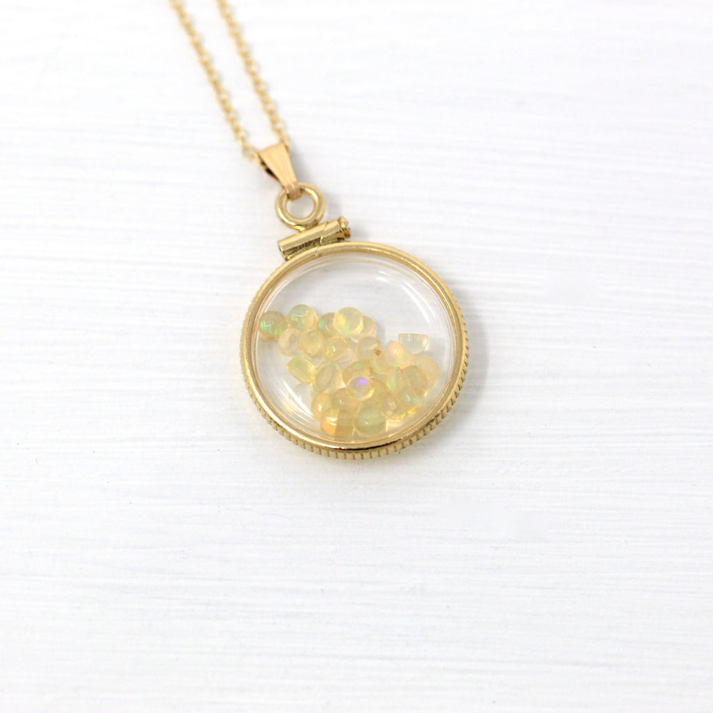 Opal Shaker Locket - Handcrafted 14k Yellow Gold Filled Lucite Pendant Necklace Charm - October Birthstone Genuine 1.5 CTW Gemstones Jewelry