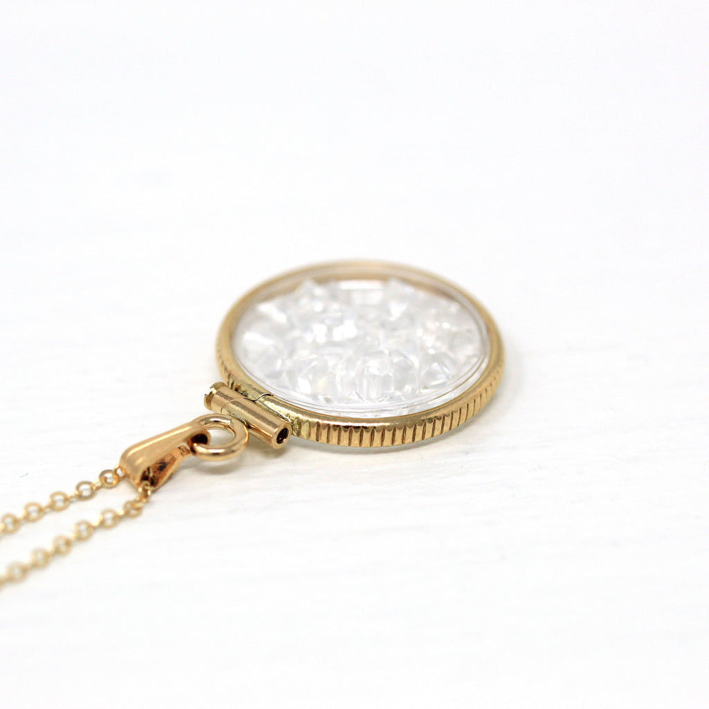 White Topaz Shaker Locket - Handcrafted Modern 14k Yellow Gold Filled Clear Pendant - Genuine Gemstones 2.5 CTW Colorless Square Cut Jewelry