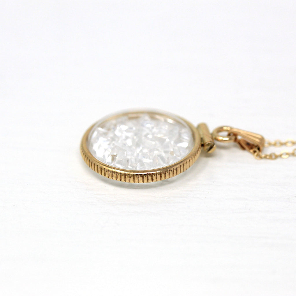 White Topaz Shaker Locket - Handcrafted Modern 14k Yellow Gold Filled Clear Pendant - Genuine Gemstones 2.5 CTW Colorless Square Cut Jewelry