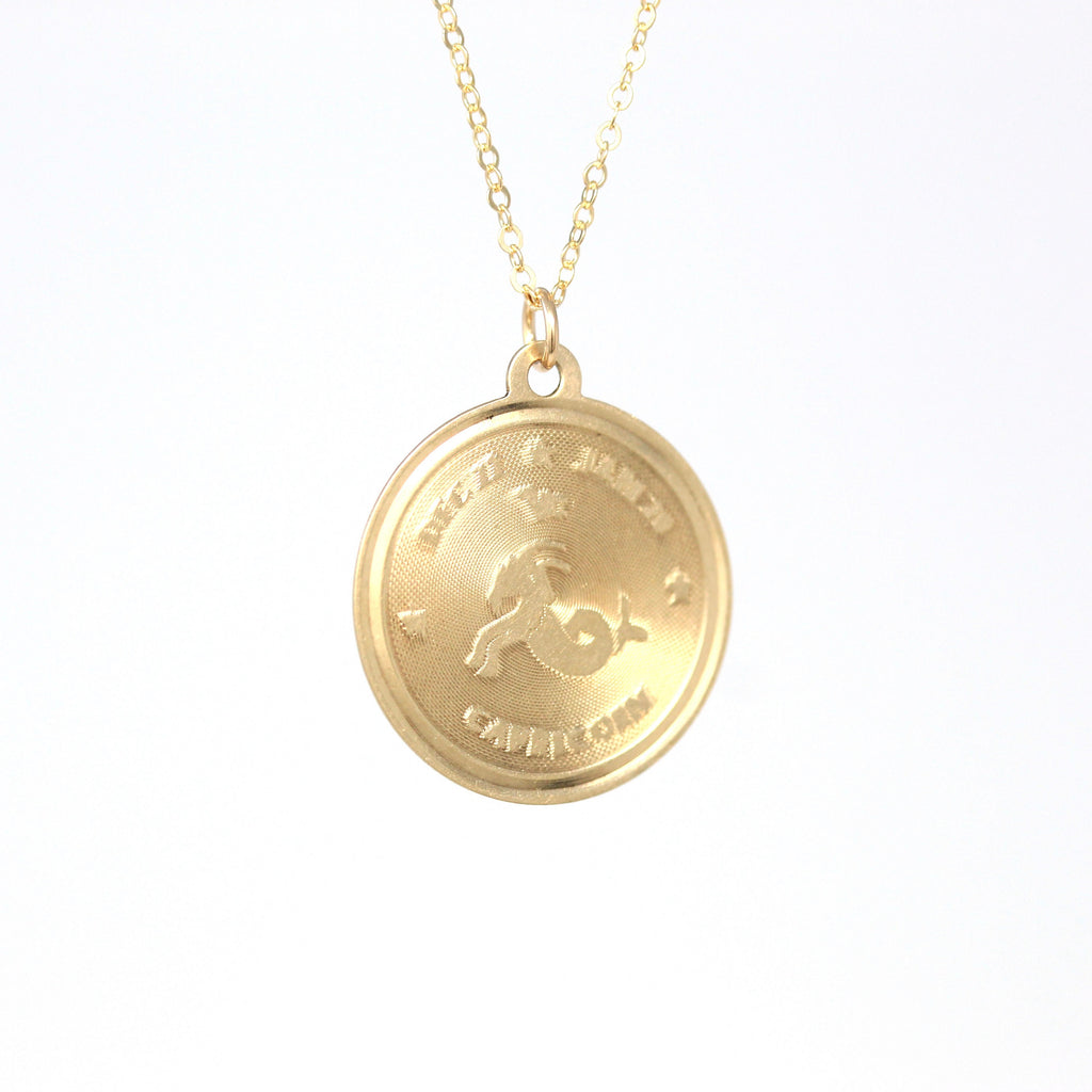 Sale - Vintage Capricorn Necklace - Retro 14k Yellow Gold Sea Goat Astrological Sign Pendant - Circa 1970s Era Zodiac Earth Element Jewelry