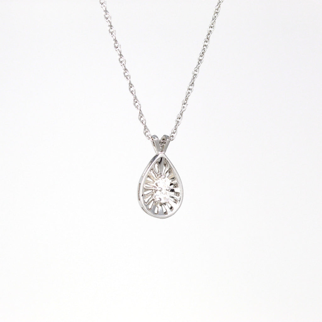 Sale - Genuine Diamond Necklace - Estate 14k White Gold Brilliant Cut .08 CTW Charm - Modern 2000's April Birthstone Pendant Fine Jewelry