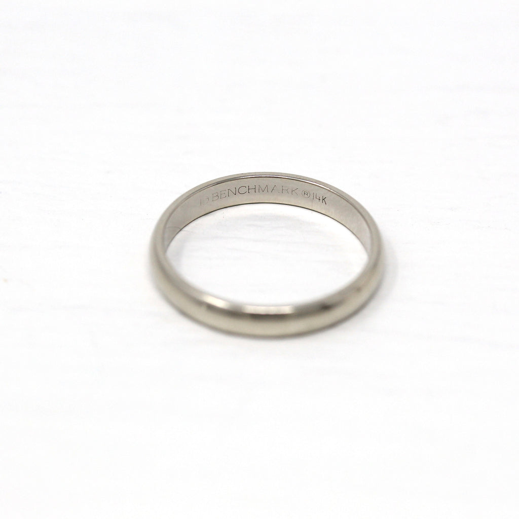 Sale - Estate Ring Band - Modern 14k White Gold Unadorned Minimalist Polished - Circa 2000's Y2K Era Size 6.75 Stacking Fine Bridal Jewelry