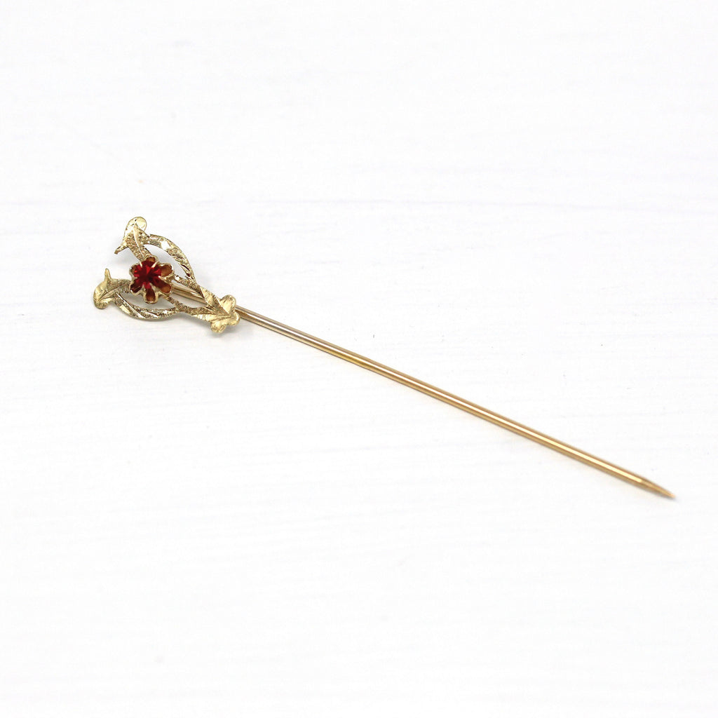 Sale - Simulated Garnet Pin - Edwardian 10k Yellow Gold Faceted Red Glass Stone - Antique Circa 1910s Era Fashion Accessory Fine Jewelry