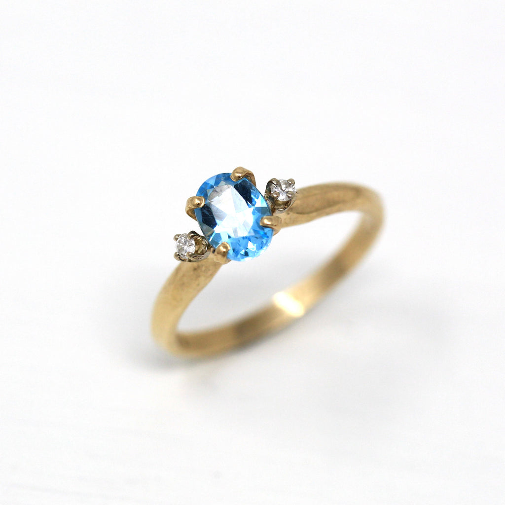 Sale - Blue Topaz Ring - Modern 14k Yellow Gold Genuine .81 CT Oval Faceted Gem- Estate Size 6.75 Diamond December Birthstone Fine Jewelry