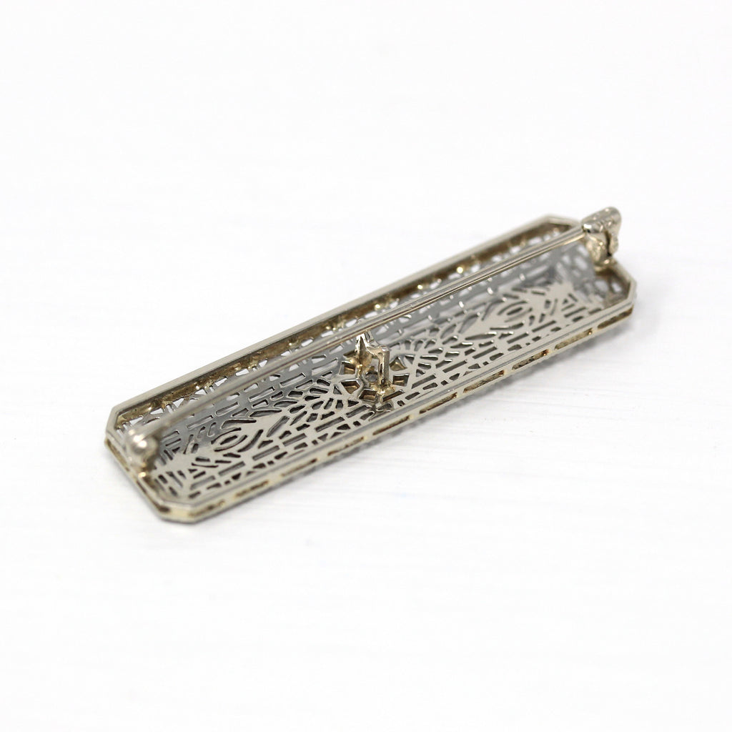 Sale - Art Deco Brooch - Antique 14k White Gold Filigree Genuine .02 CT Old European Diamond Pin - Circa 1920s Era Fashion Accessory Jewelry