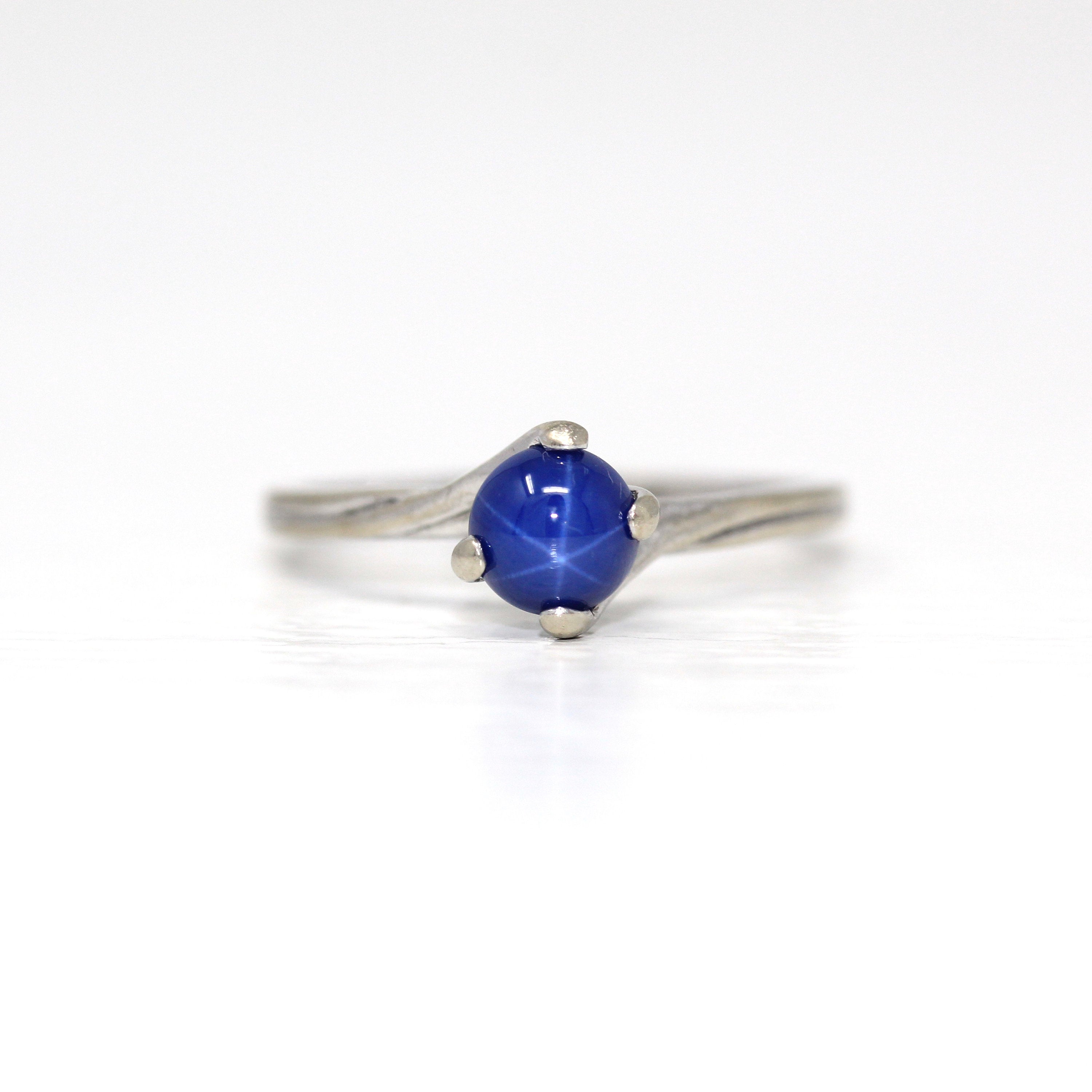 Men's Modern 7ct Blue Star Sapphire Band Ring - 18k White Gold | Size