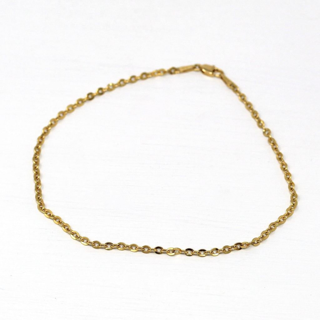 Sale - Cable Chain Anklet - Modern 14k Yellow Gold Minimalist Linked Style - Estate 2000s Y2K Era Open Metal Italy Fine Lobster Claw Jewelry