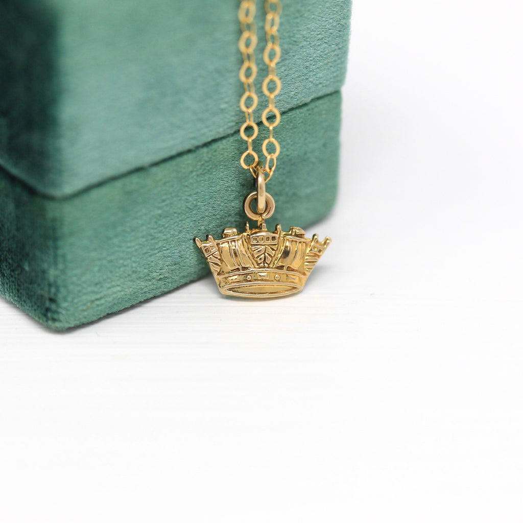 Sale - Vintage Crown Charm - Retro 9ct Yellow Gold English Hallmarks Pendant Necklace - 1960s Royal Tiara Birmingham England Fine Jewelry