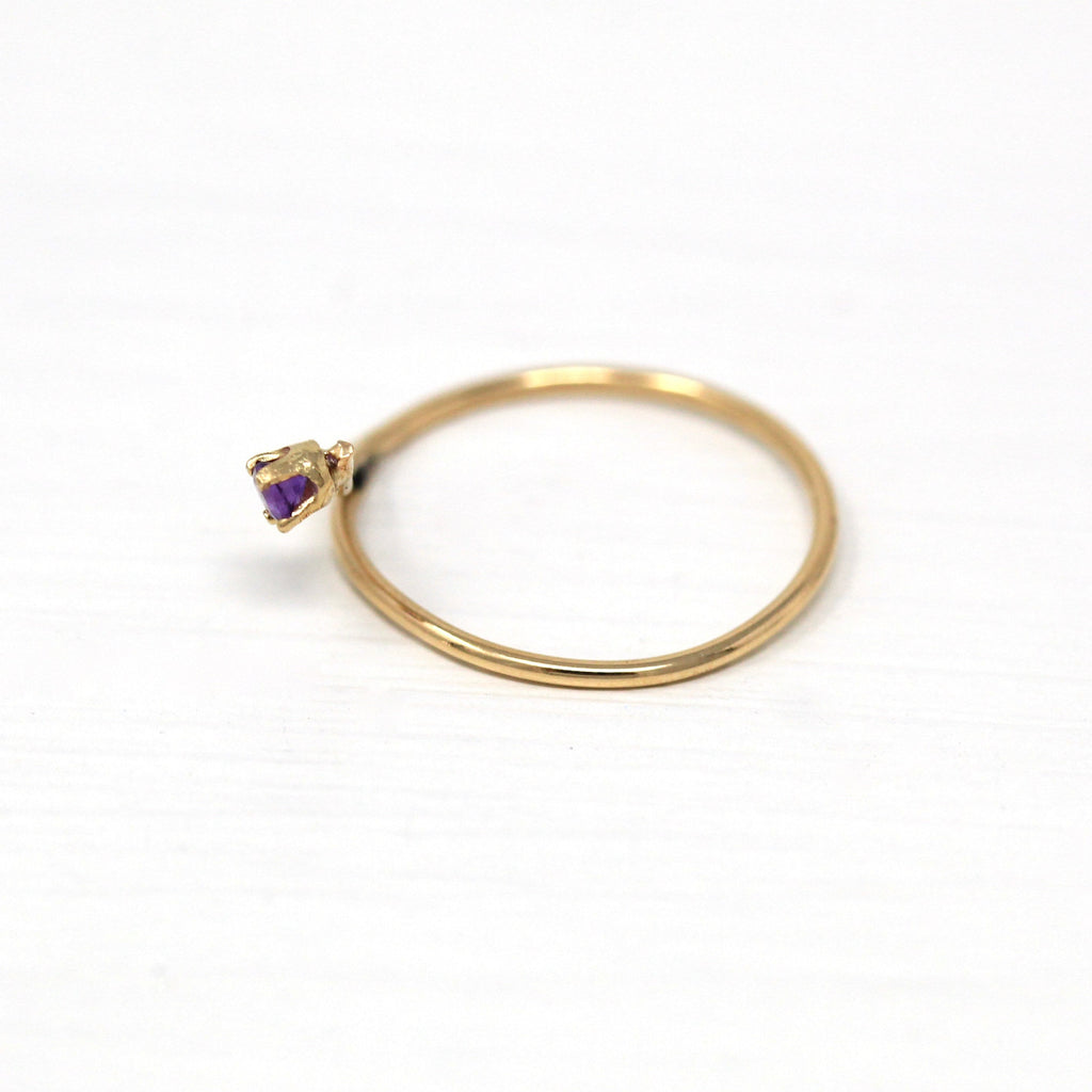 Sale - Genuine Amethyst Ring - Modern 14k Yellow Gold .06 CT Purple Gem Band - Estate Circa 2000's Size 6 February Birthstone Fine Jewelry
