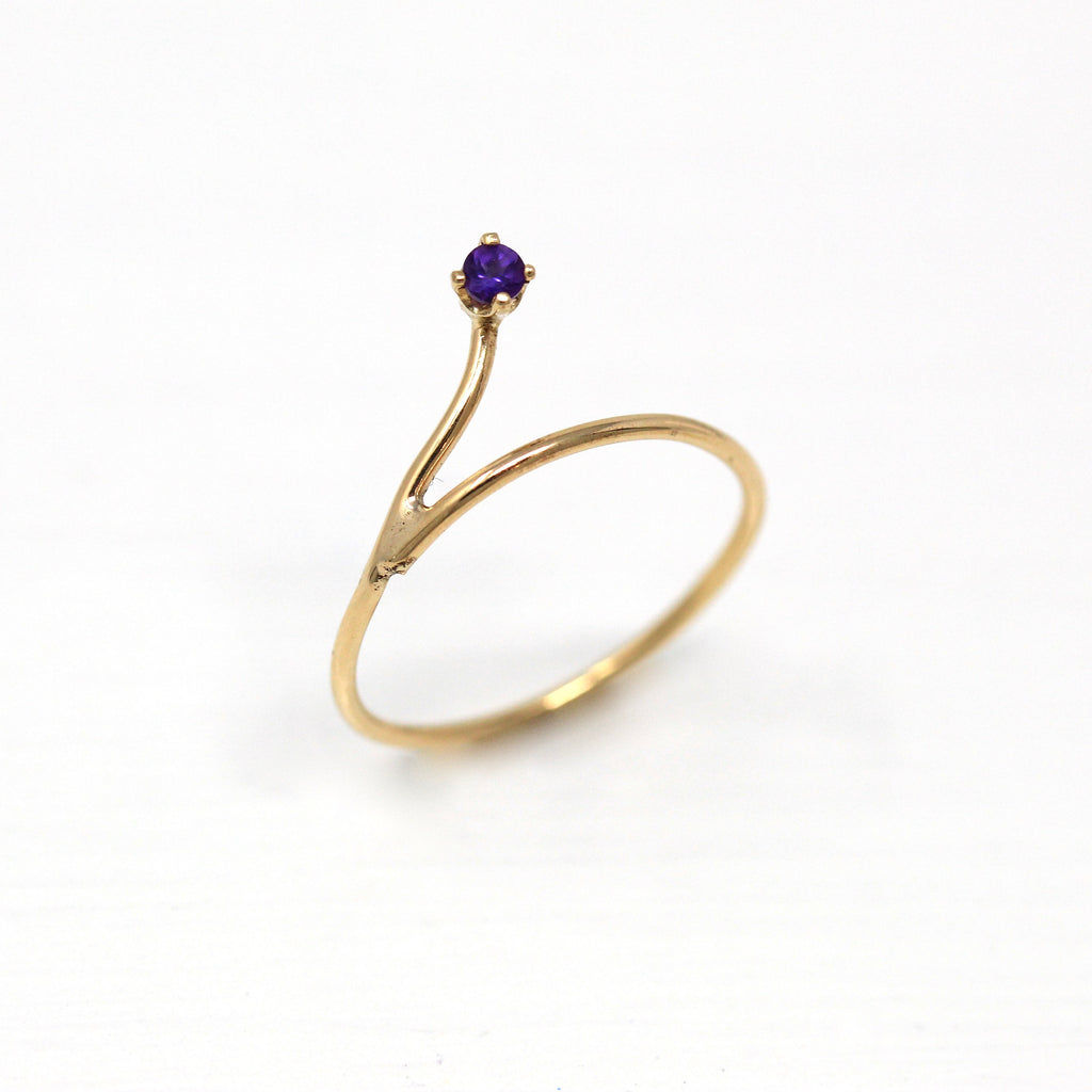 Sale - Genuine Amethyst Ring - Modern 14k Yellow Gold .06 CT Purple Gem Band - Estate Circa 2000's Size 6 February Birthstone Fine Jewelry