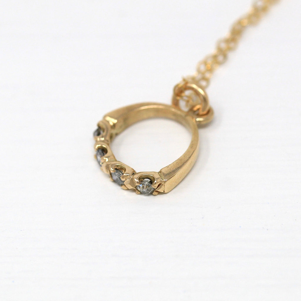 Sale - Estate Diamond Necklace - Modern 14k Yellow Gold Genuine .16 CTW Gem Petite Pendant Ring - Circa 1980s Fine April Birthstone Jewelry