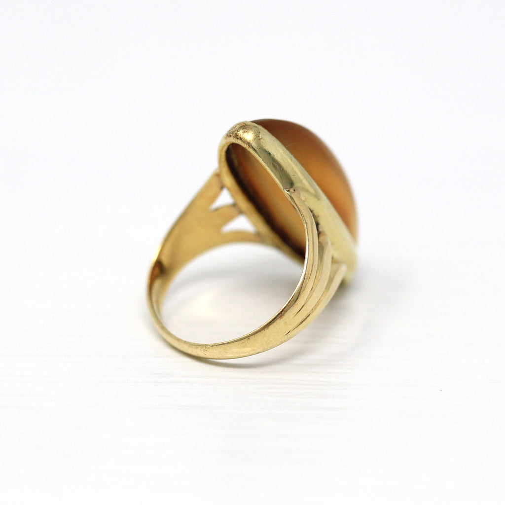 Sale - Genuine Carnelian Ring - Retro 14k Yellow Gold Marquise Cut Gem Navette - Vintage Circa 1940s Era Size 3 1/2 Statement Fine Jewelry