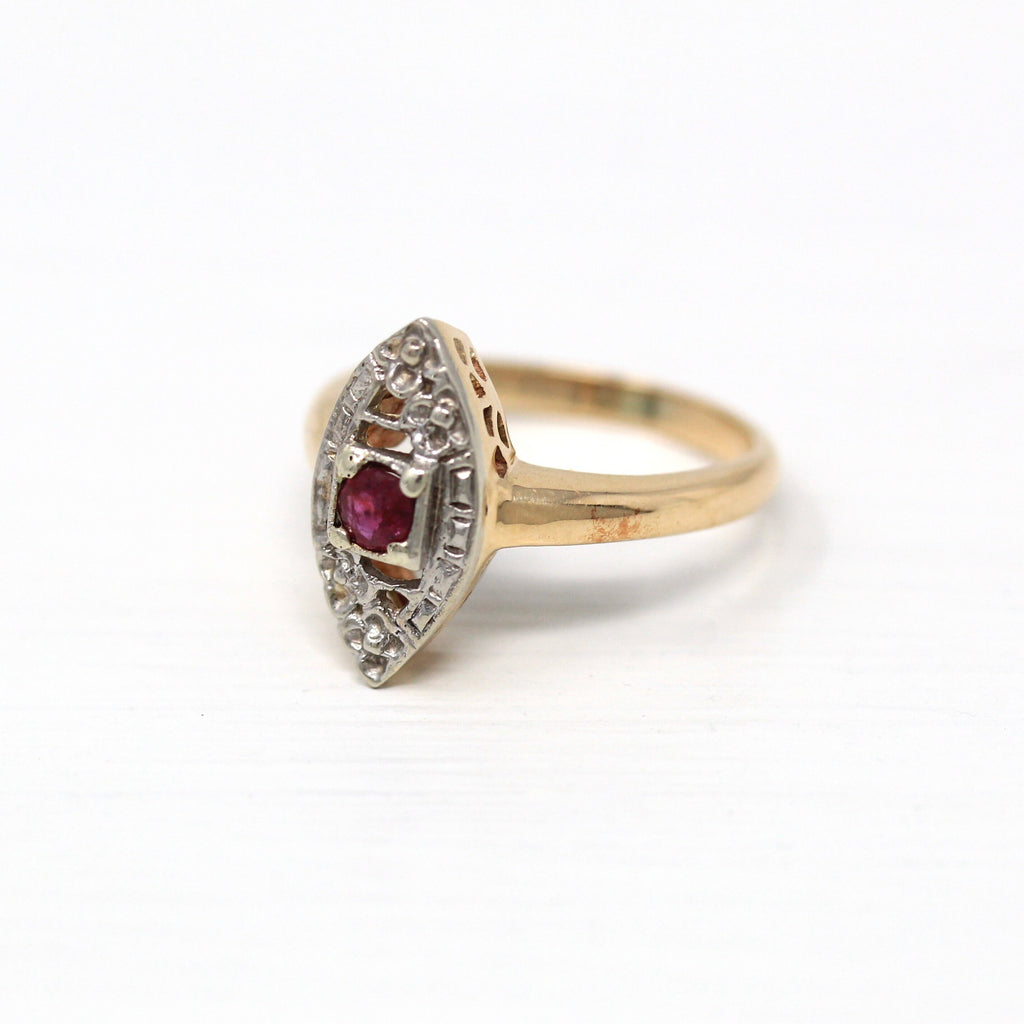 Sale - Genuine Ruby Ring - Retro 10k Yellow Gold Round Faceted .13 CT Red Stone - Vintage Circa 1940s Era Size 3 1/4 July Birthstone Jewelry