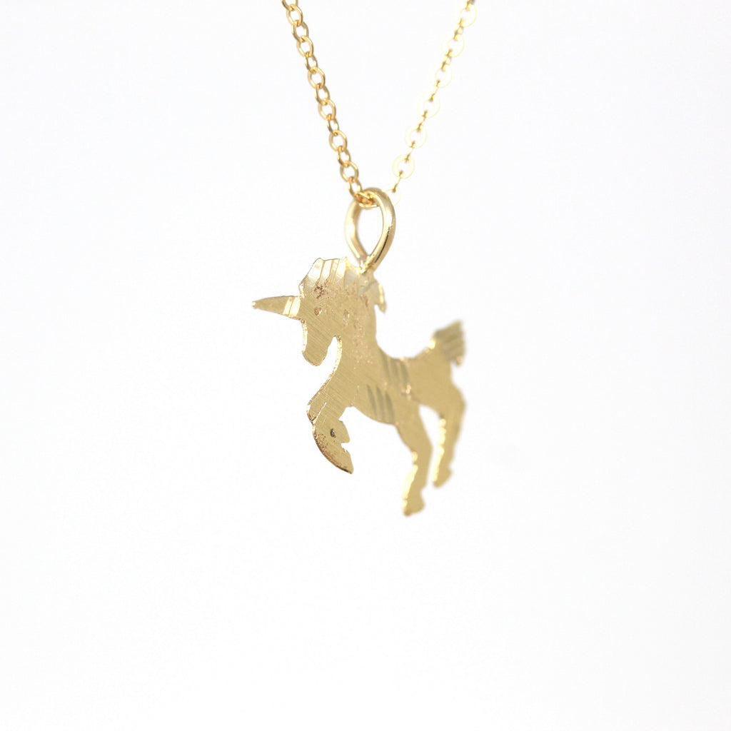 Sale - Estate Unicorn Necklace - Vintage 90s 14k Yellow Gold Figural Pendant Animal Charm - Fantasy Horned Horse Mythological 1990s Jewelry