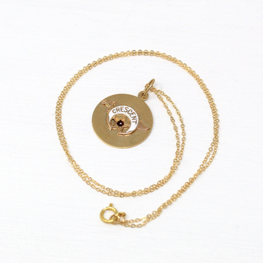 Sale - Vintage Shriner Necklace - Retro Era 14k Yellow Gold Scimitar Sword Crescent Moon Pendant - Circa 1970s Fraternal Order Sabre Jewelry