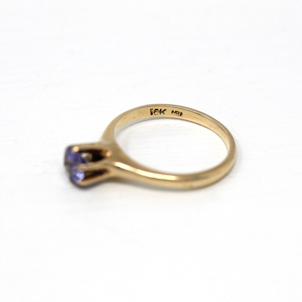 Sale - Created Color Change Sapphire Ring - Retro 10k Yellow Gold Violet Blue Purple .44 CT Stone - Circa 1960s Era Size 4 3/4 Fine Jewelry