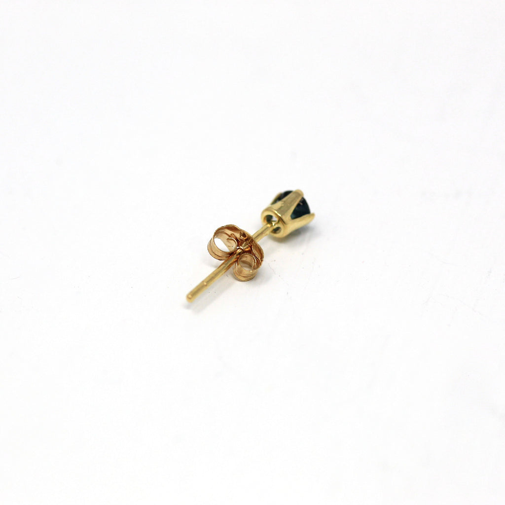 Single Sapphire Stud - Modern 14k Yellow Gold Dark Blue .14 CT Gemstone - Estate Circa 2000's Era Genuine Earring Fine Push Back Jewelry