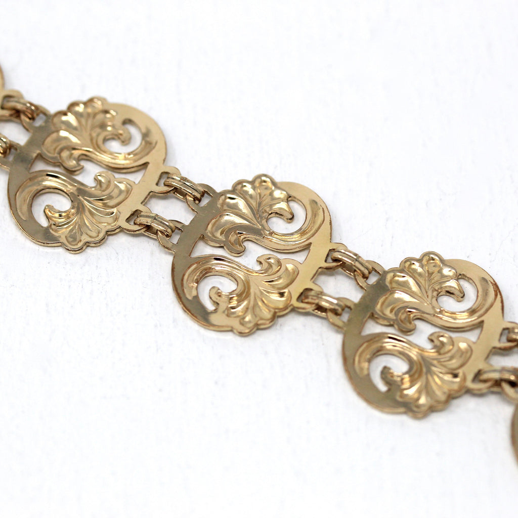 Sale - Vintage Flower Bracelet - Mid Century Retro 12k Gold Filled Repoussé Floral Linked Panel - Circa 1950s Signed WRE Richards Co Jewelry