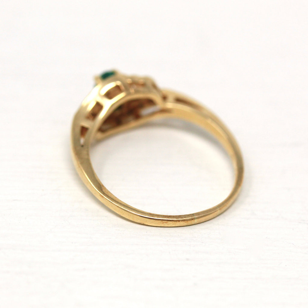 Sale - Created Emerald Ring - Estate 10k Yellow Gold Oval Faceted .17 CT Green Stone - Modern Circa 2000's Size 7 3/4 May Birthstone Jewelry