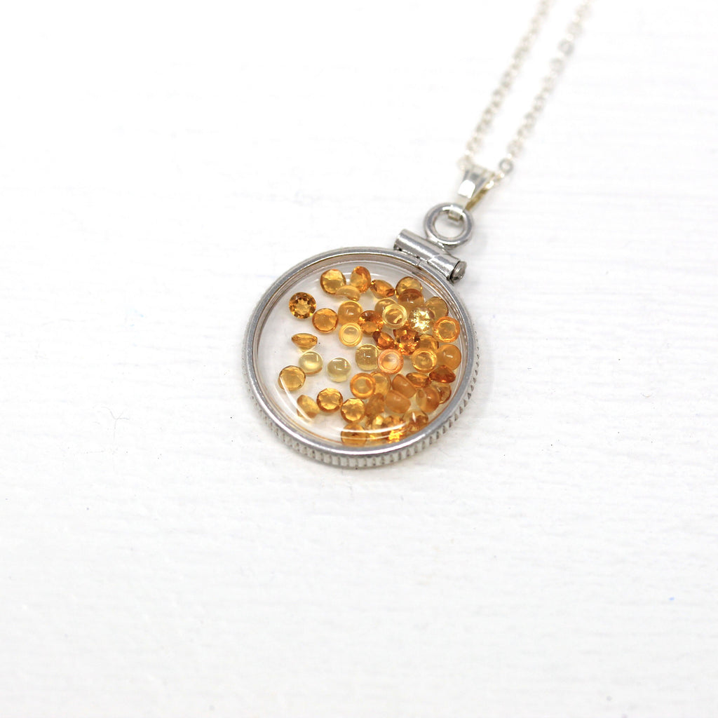 Citrine Shaker Locket - Handcrafted Sterling Silver Pendant Necklace Charm - Round Cabochon Genuine 1.5 CTW Gems November Birthstone Jewelry