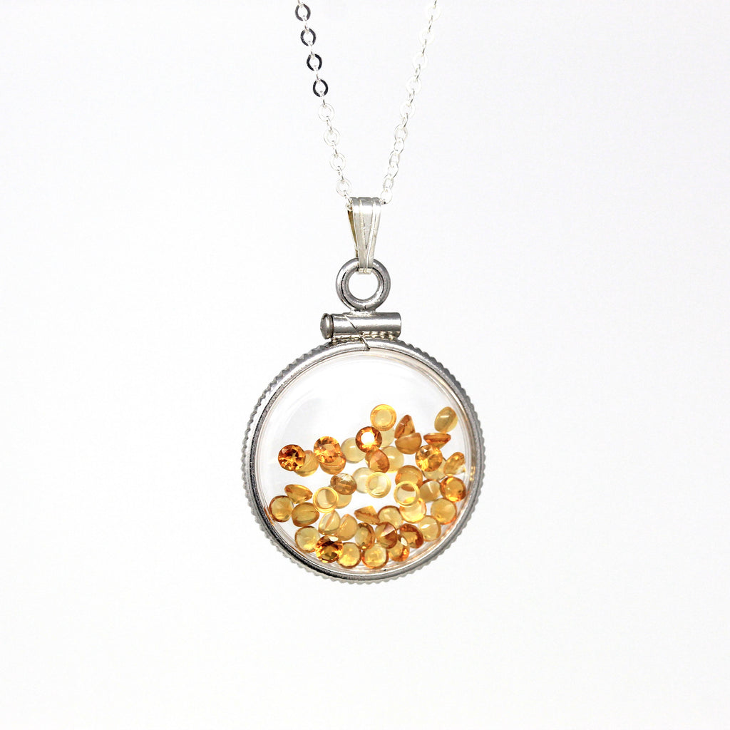 Citrine Shaker Locket - Handcrafted Sterling Silver Pendant Necklace Charm - Round Cabochon Genuine 1.5 CTW Gems November Birthstone Jewelry