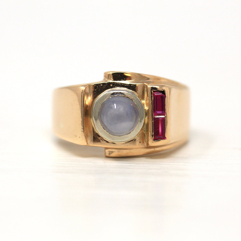 Sale - Genuine Star Sapphire Ring - Vintage 14k Yellow Gold Cabochon Cut 1.78 CT Gemstone - Retro 1940s Size 8 3/4 Created Rubies Jewelry