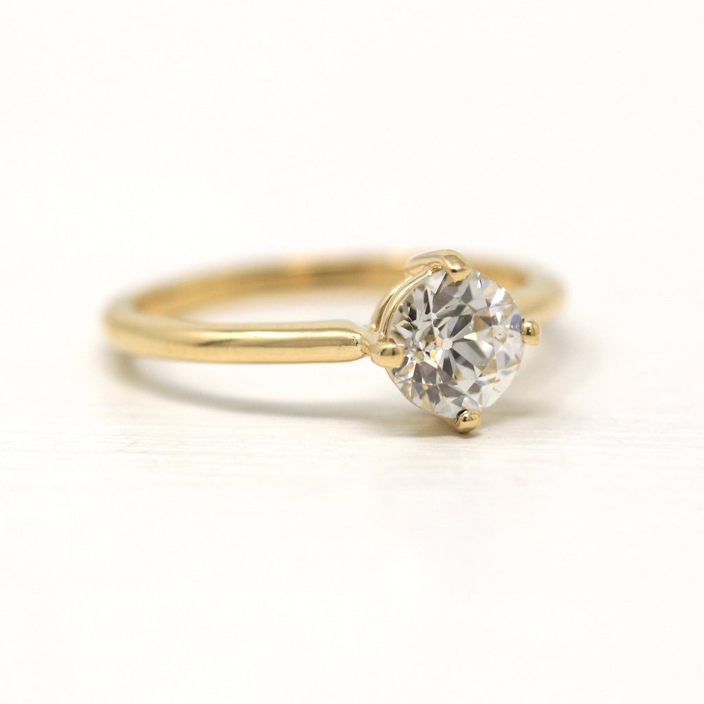 Antique Diamond Ring - 14k Yellow Gold Genuine Old European Cut 1.00 CT Diamond Solitaire - Size 7 Engagement Fine GIA Report Jewelry