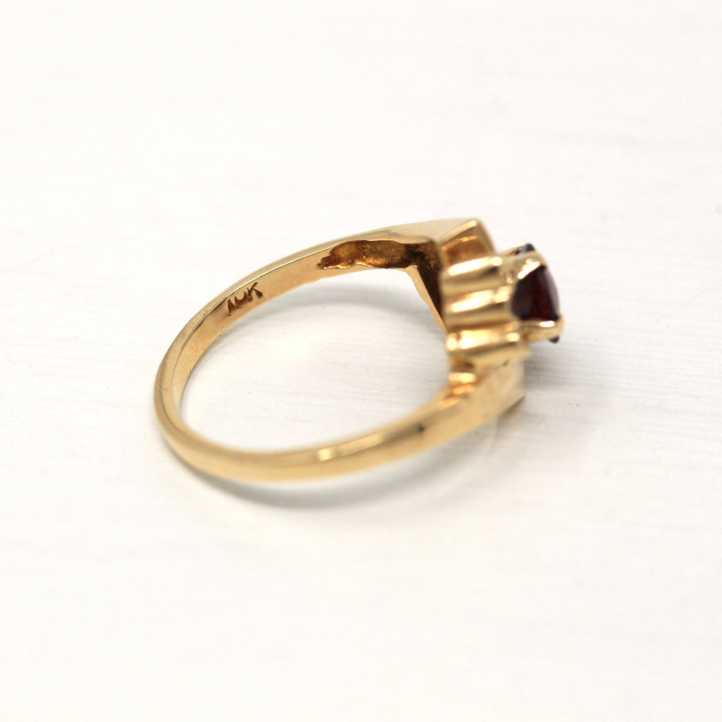 Sale - Genuine Garnet Ring - Retro 10k Yellow Gold Round Faceted .79 CT Genuine Red Gem - Vintage Circa 1960s Era Size 6 Solitaire Jewelry