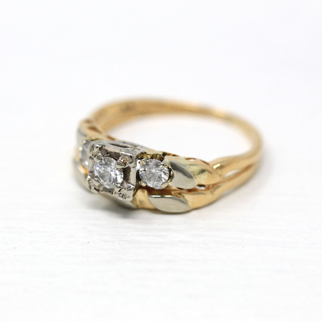 Sale - Wedding Ring Set - Retro 14k Yellow & White Gold Genuine .31 CTW Diamonds - Vintage Circa 1940s Era Size 5 1/4 Bridal Set 40s Jewelry