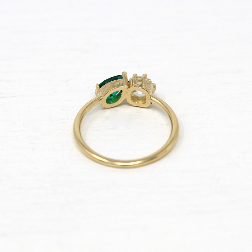 Antique Diamond & Emerald Ring - 14k Yellow Gold .72 CT Old Mine Two Stone Engagement - Size 7 Vintage Fine Handcrafted MJV Design Jewelry