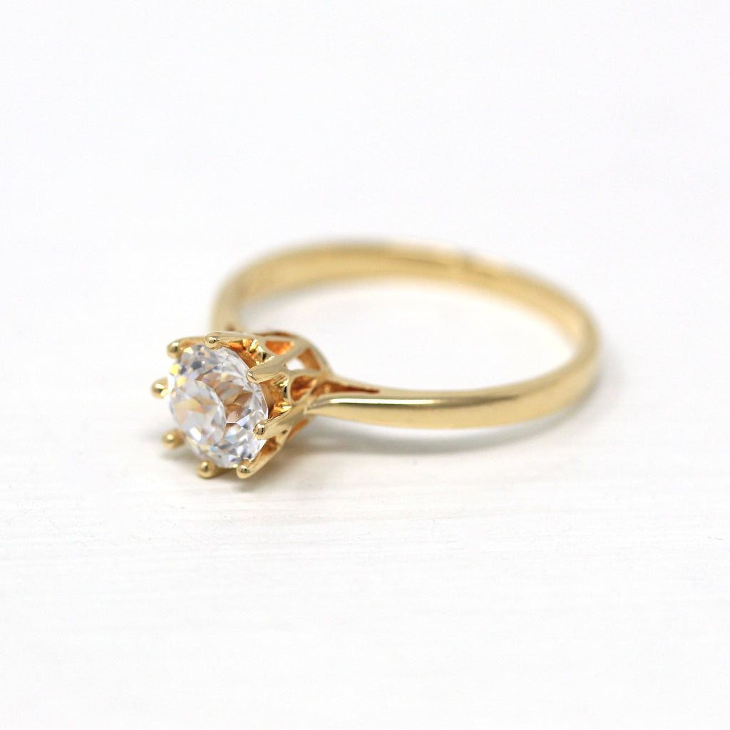 Sale - Cubic Zirconia Ring - Modern 14k Yellow Gold Round Faceted 1.64 CT Stone - Estate Circa 2000s Era Size 6 3/4 Engagement Fine Jewelry