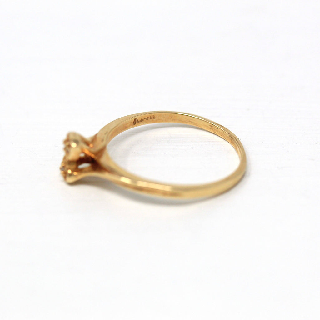 Sale - Diamond Heart Ring - Retro 14k Yellow Gold Bypass Style .02 CTW Gem - Vintage Circa 1970s Era Size 6 1/2 April Birthstone 70s Jewelry