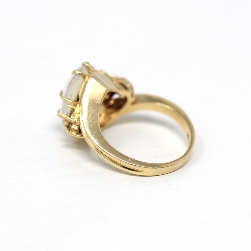 Sale - Moonstone & Diamond Ring - Retro 14k Yellow Gold Oval Cabochon Cut 2.70 Gem - Vintage Circa 1970s Size 4 3/4 Statement Fine Jewelry