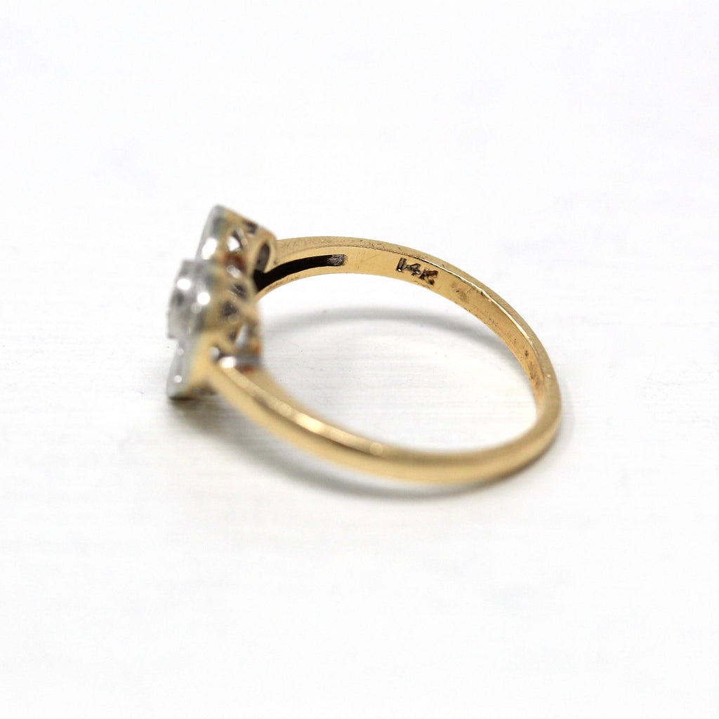 Sale - Diamond Heart Ring - Retro 14k Yellow & White Gold Genuine .005 CT Gem - Vintage Circa 1940s Size 5 3/4 Promise Two Tone Fine Jewelry