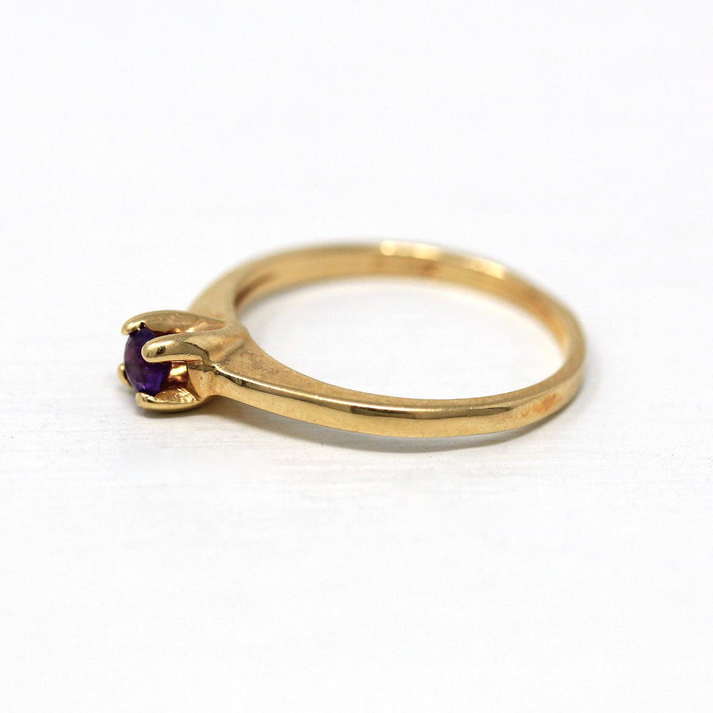 Sale - Genuine Amethyst Ring - Retro 14k Yellow Gold Round Faceted .12 CT Gem - Vintage Circa 1970s Size 5 1/2 February Birthstone Jewelry