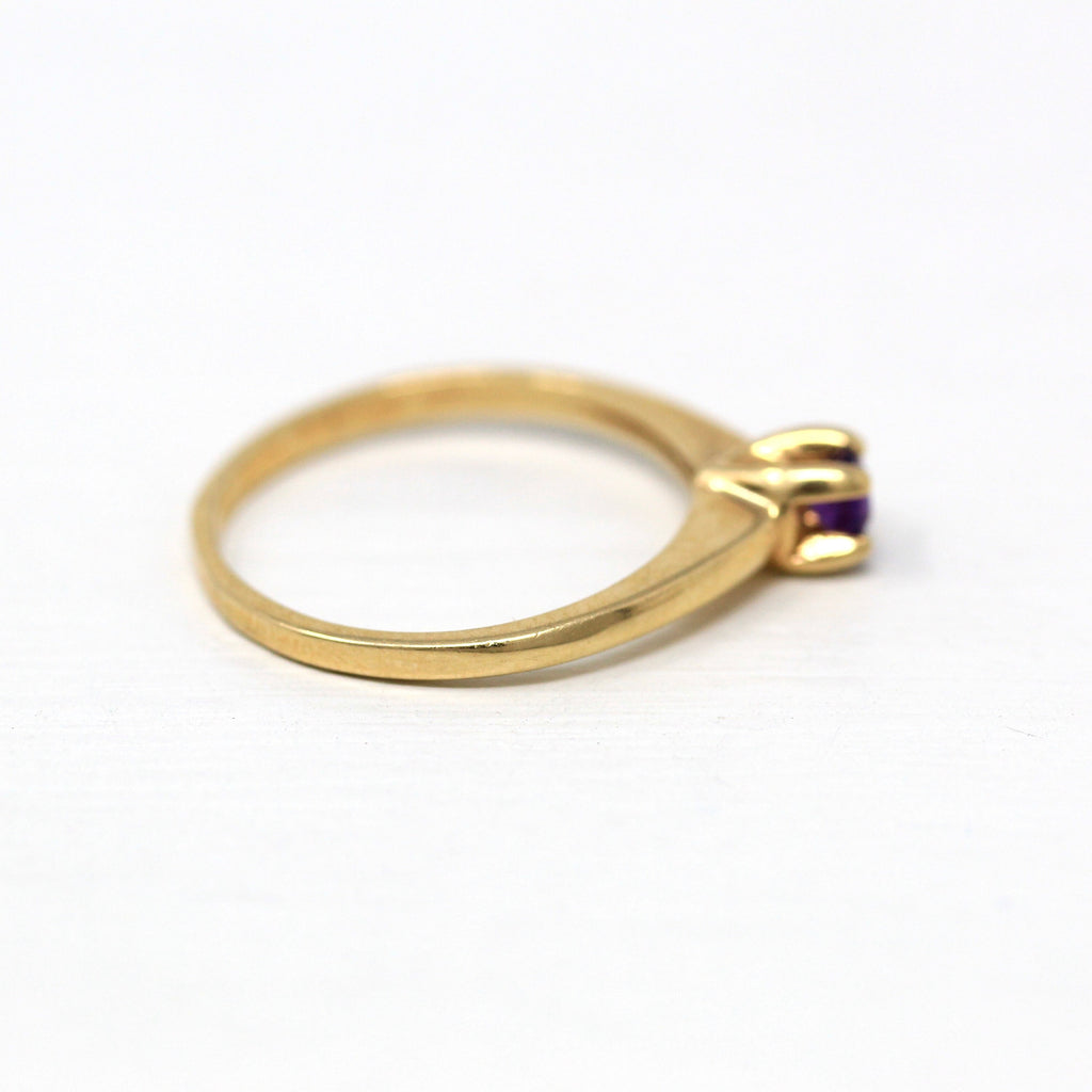 Sale - Genuine Amethyst Ring - Retro 14k Yellow Gold Round Faceted .12 CT Gem - Vintage Circa 1970s Size 5 1/2 February Birthstone Jewelry