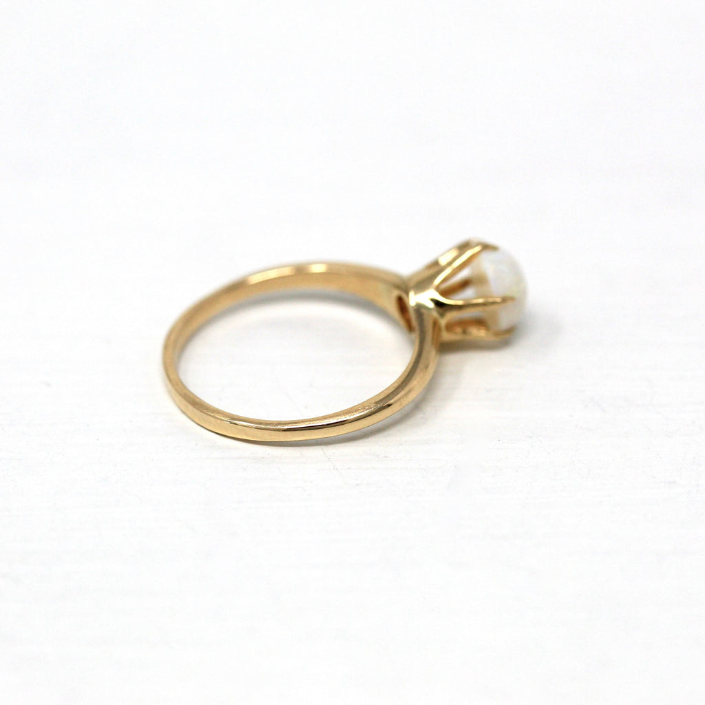 Sale - Solitaire Opal Ring - Retro Era 10k Yellow Gold Genuine .56 CT Cabochon Gem - Vintage Circa 1940s Size 3.75 Fine Petite BDA Jewelry