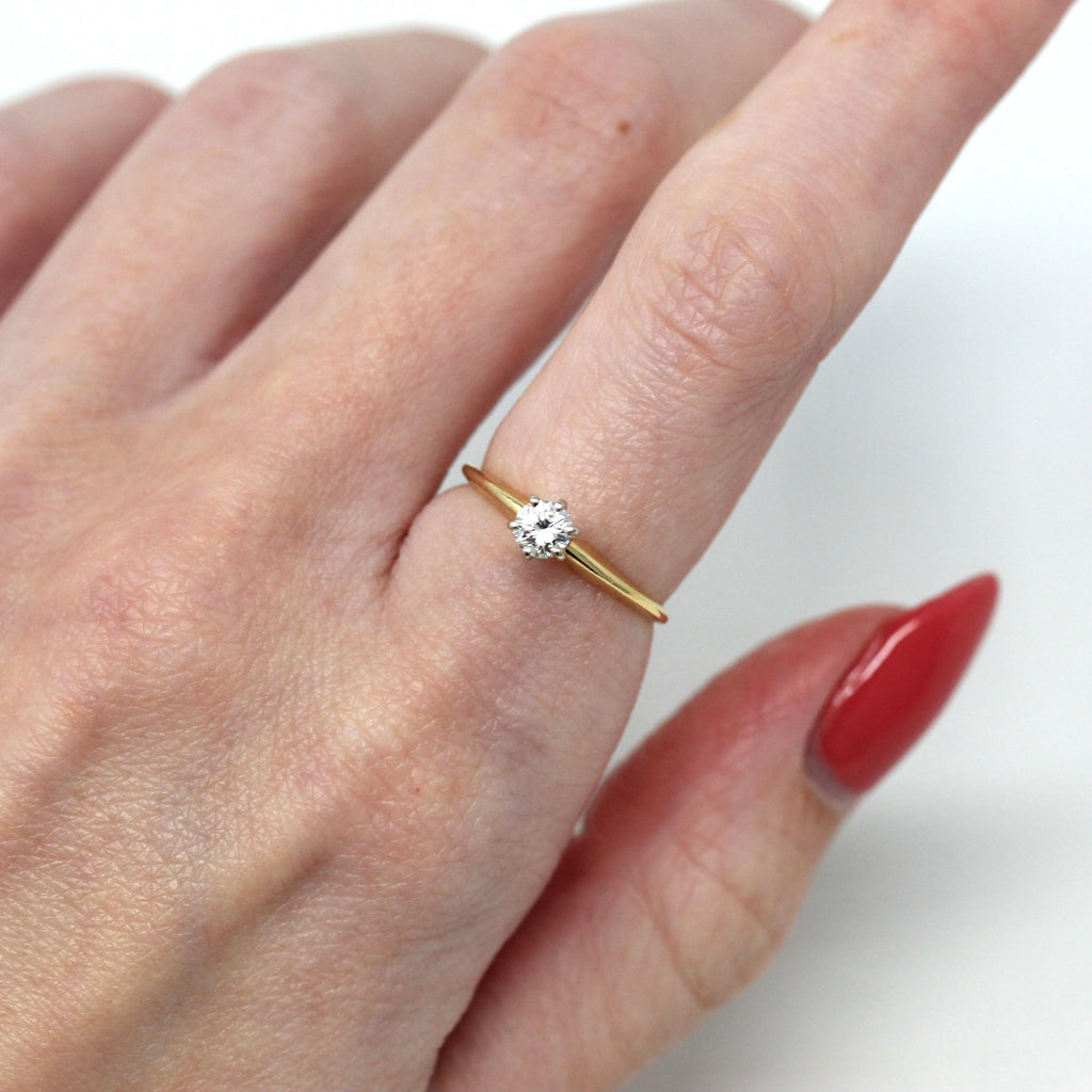 Sale - Diamond Solitaire Ring - Vintage 14k Yellow & White Gold 1/4 Carat Engagement - Size 5.75 Estate 1990s Era Bridal Dainty Fine Jewelry