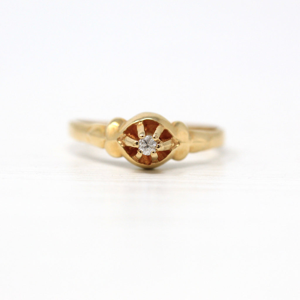 Sale - Genuine Diamond Ring - Retro 14k Yellow Gold Round Faceted .04 CT Gem - Vintage Circa 1970s Era Size 6 1/2 April Birthstone Jewelry